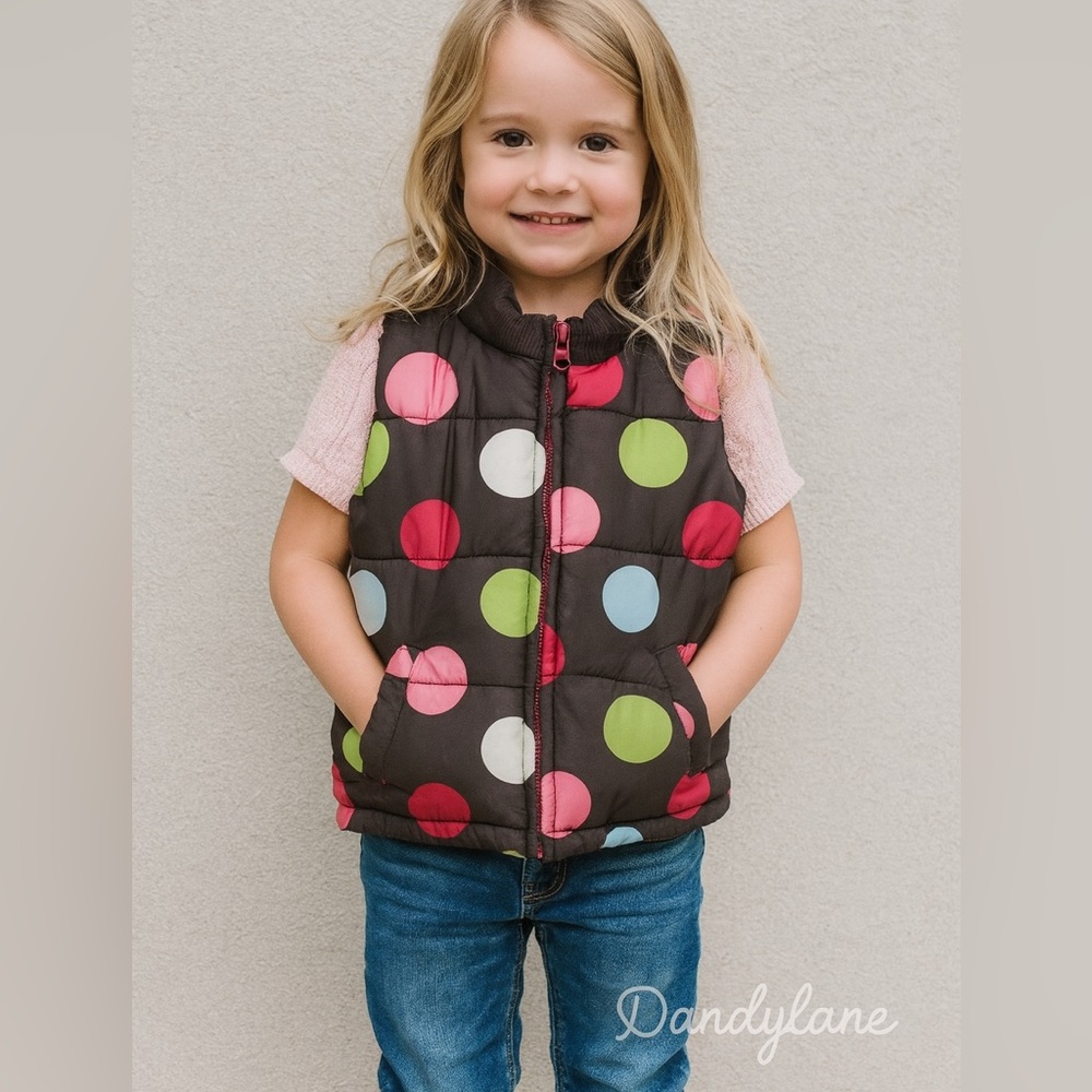 Crazy  8 Pastel Polka Dot Brown Zip up  Puffer Vest Size 4 years 5 years